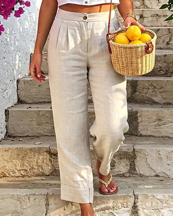 Pantalon Décontracté Bouton Droit