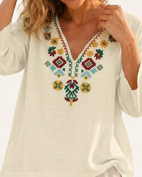Blouse Col En V Bohémienne Imprimée