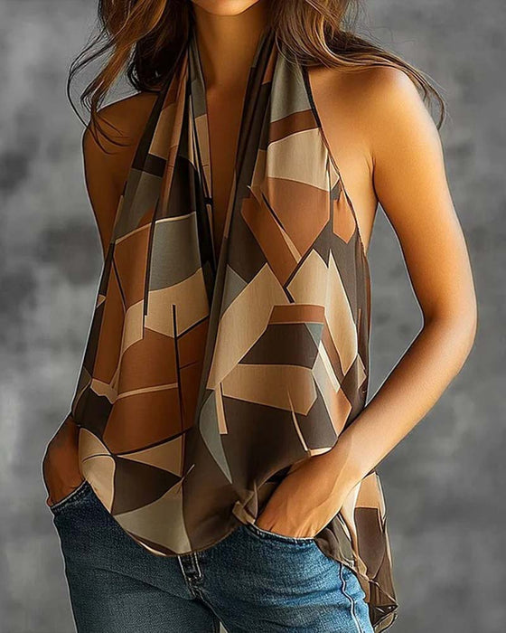 Débardeur Élégant Imprimé Sans Manches