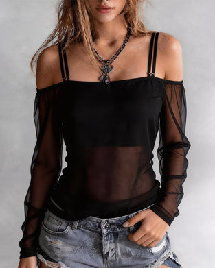 T-Shirt Bretelle Spaghetti Off-Shoulder Sheer