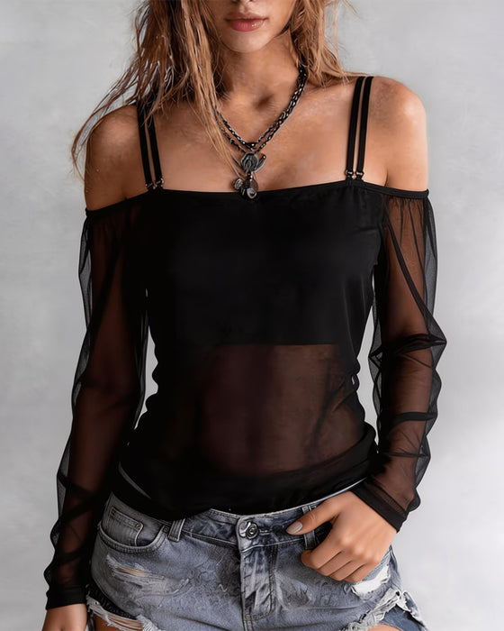 T-Shirt Bretelle Spaghetti Off-Shoulder Sheer