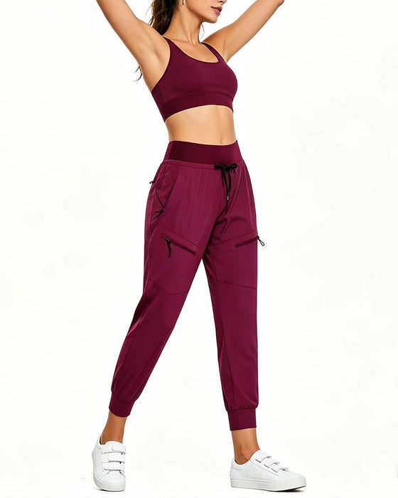 Pantalon À Taille Élastique Cordons De Serrage Poches Tapered