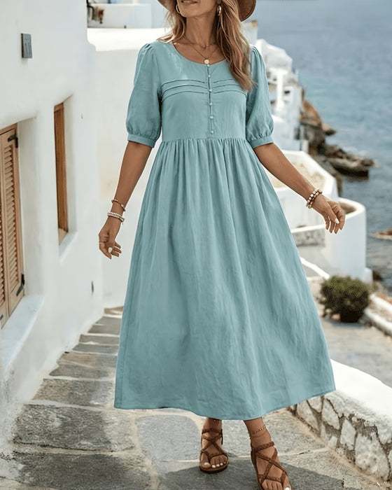 Robe Bouton Devant Plissée