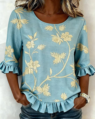 Blouse Jasmin Volant Col Rond Mi-Manche