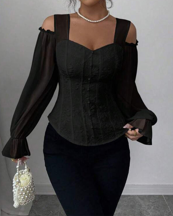 Blouse Off-Épaule Manche Longue Taille