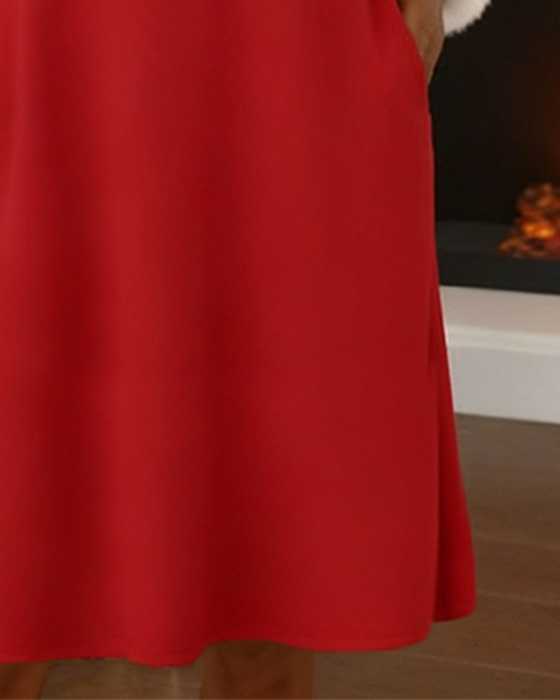 Robe À Col En V Avec Contraste Duveteux