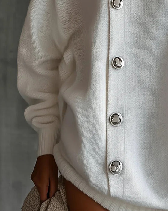 Robe Pull Bouton Unie Manche Longue