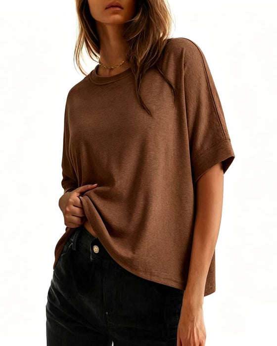 T-Shirt Col Rond Lâche Manches Courtes