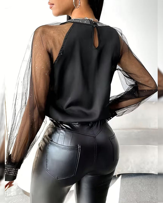 Chemisier Chaud Strass Maille Manche Longue À La Mode