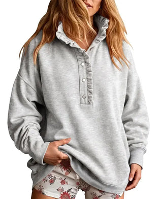 Sweat Volant Boutonné Manches Longues Loose