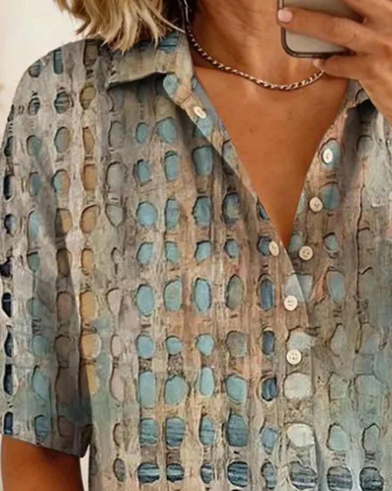 Blouse Imprimé Pois Bouton Demi-Patron