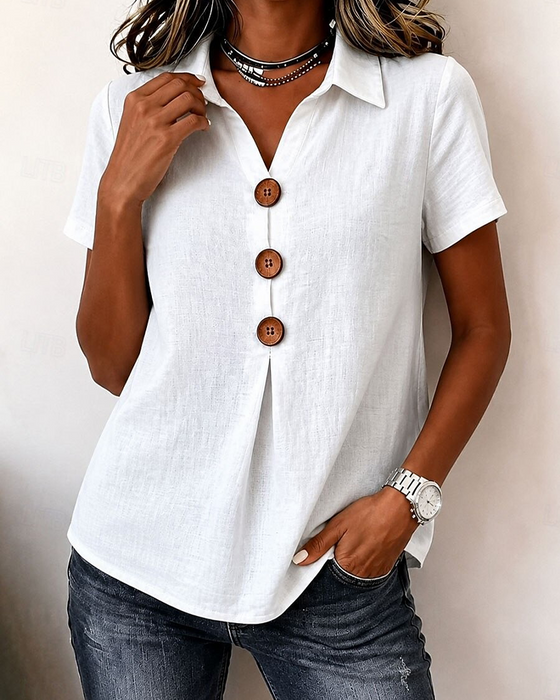 Blouse Revers Trois-Boutons Manche Courte