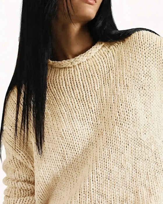 Pullover Col Rond Court Manche Longue Uni
