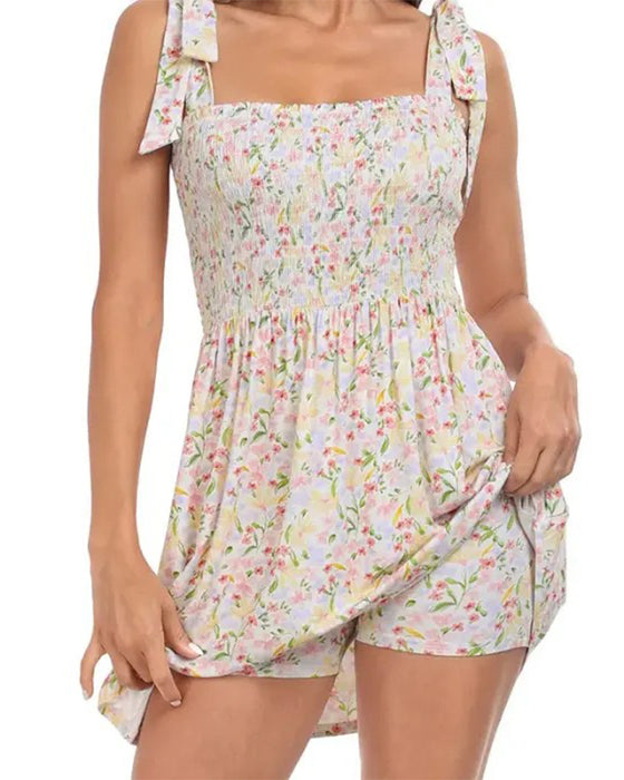 Robe Femme Florale Mini Avec Short Intégré