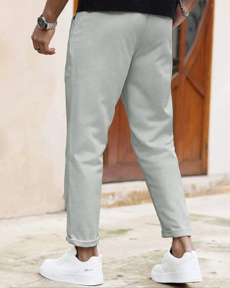 Pantalon Homme Unie Cordon De Serrage Slim Fit Court