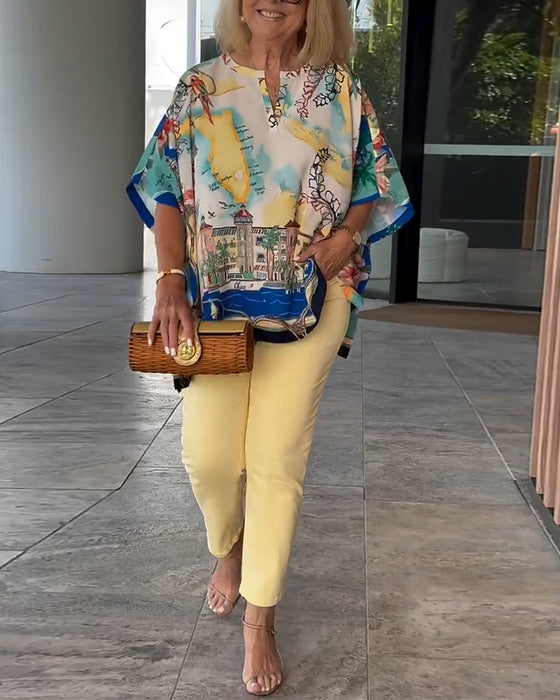 Blouse Manche Chauve-Souris Imprimé