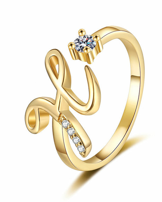 Bague Réglable Scintillante Avec Initiale Pour Femmes