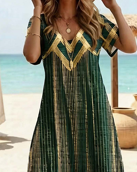 Robe Col V Imprimé Vacances Maxi