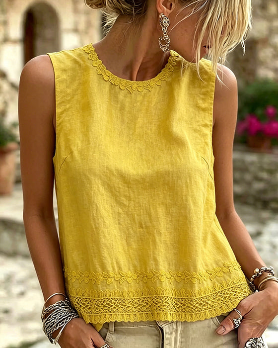 Tank Top Col Rond Bordure Brodée