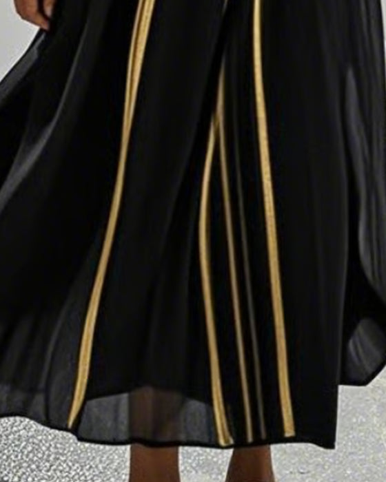 Robe Col Rond Rayure Sheer Jupe Ample