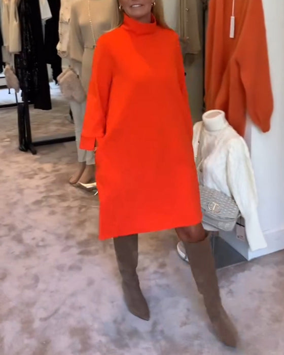 Robe décontractée à col roulé de couleur unie