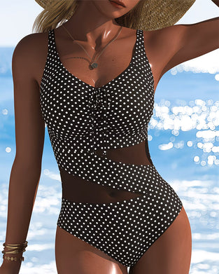 One-Piece Pois Cravate Mesh Patchwork