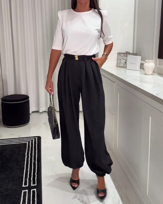 Pantalon Taille Haute Modèle Lanterne Avec Poignets Resserrés