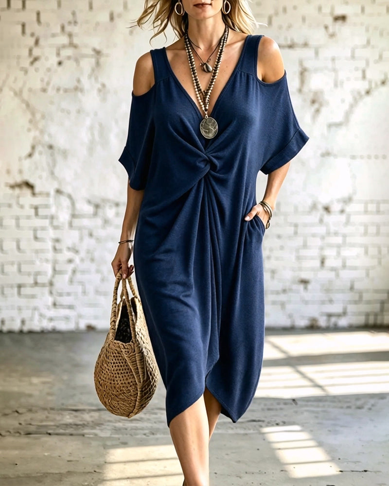 Robe Unie Épaule Dénudée Froncée