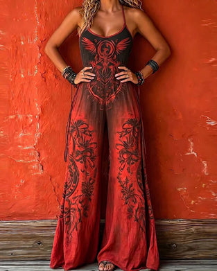 Jumpsuit Bretelles Spaghetti Dégradé Totem Jambe Large