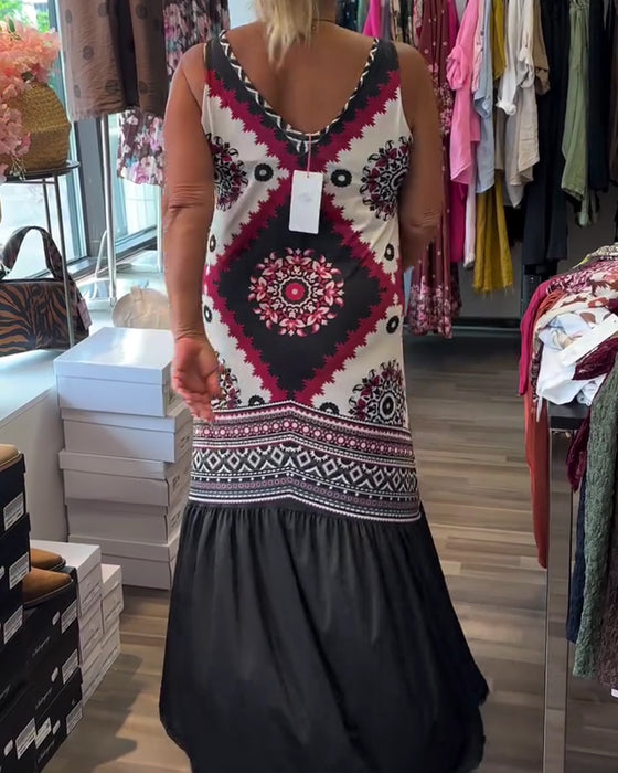 Robe Col V Sans Manches Jupe Ample