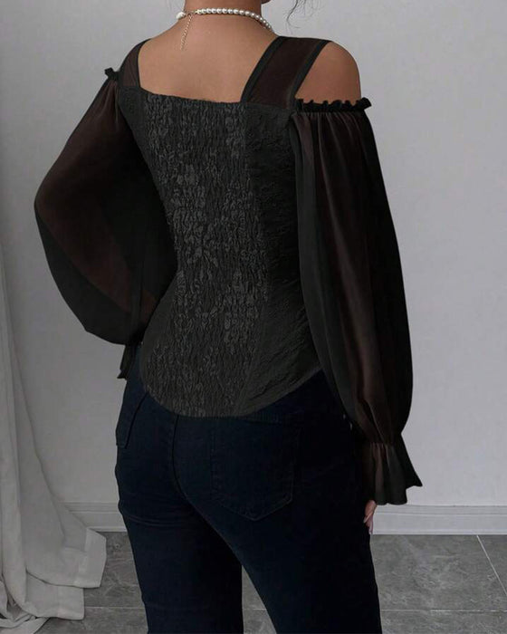 Blouse Off-Épaule Manche Longue Taille