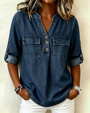 Blouse Denim Col V Décontractée