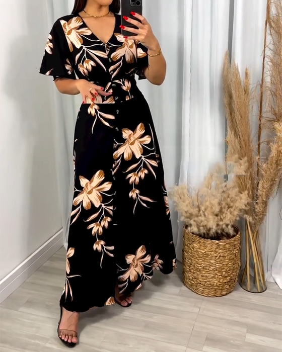 Robe Col V Imprimé Floral Taille