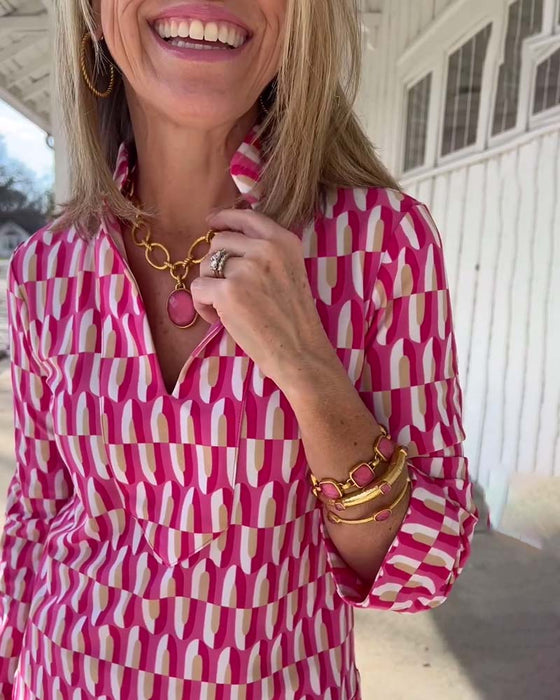 Haut imprimé à col montant et manches neuf-quarts