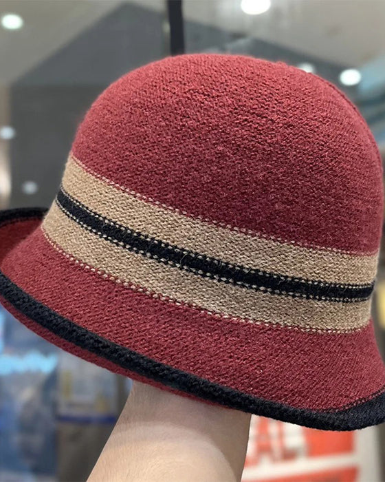 Chapeau Femme Pliable Rayé Cloche Seau