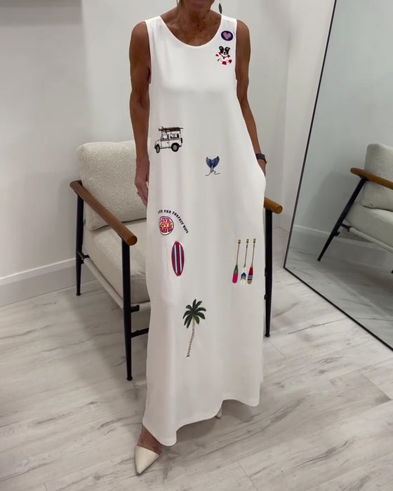 Robe Sans Manches Nouveauté Imprimé Décontracté