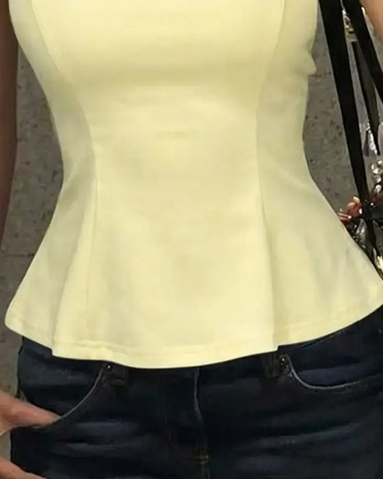 Tank Tops Halter Col Carré Chic