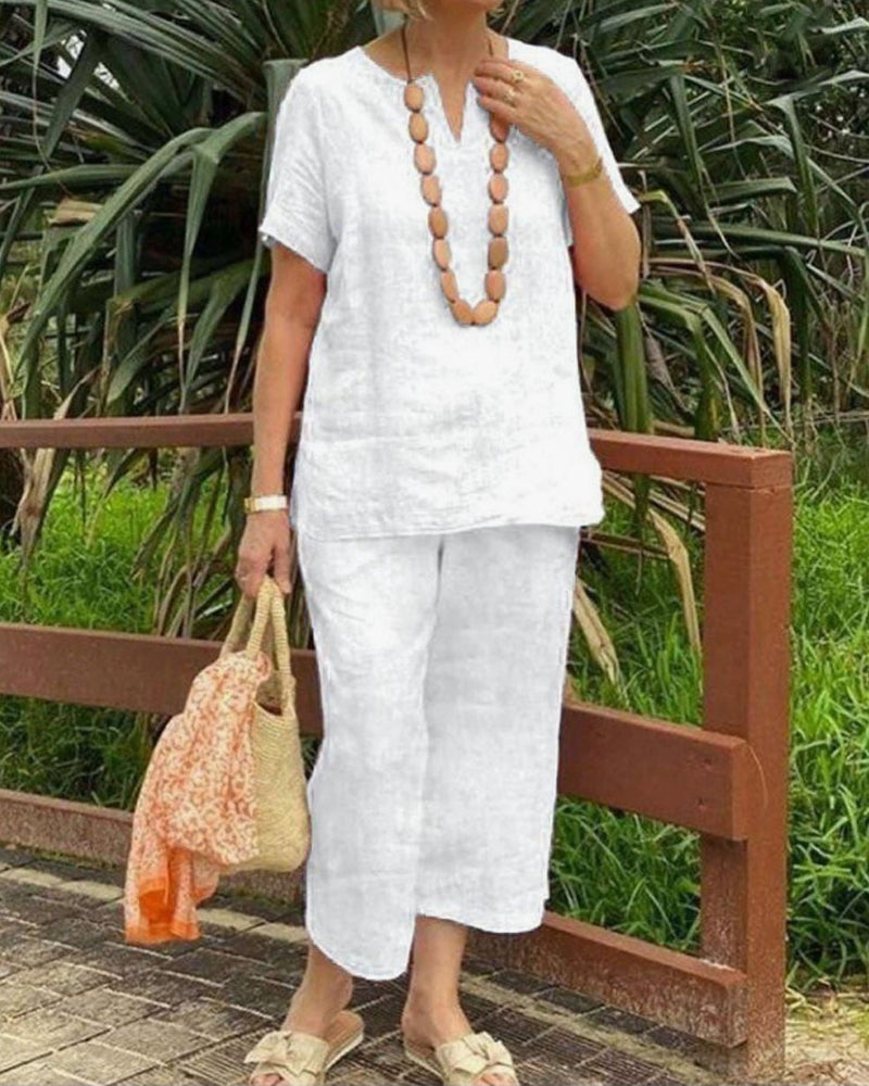 Ensembles Deux-Pièces Chemise Manches Courtes Taille Élastique Pantalon Court