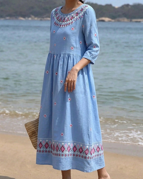 Robe Col Rond Daisy Demi Manche