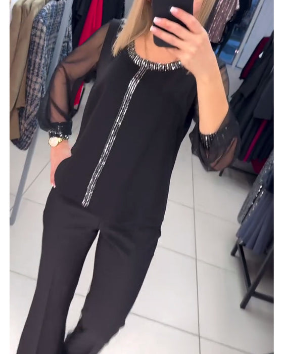 Blouse Avec Panneau De Sequins Et Manches Longues
