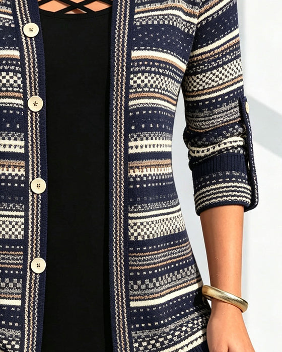 Blouse Bohème Rayure Revers Fausse Superposition