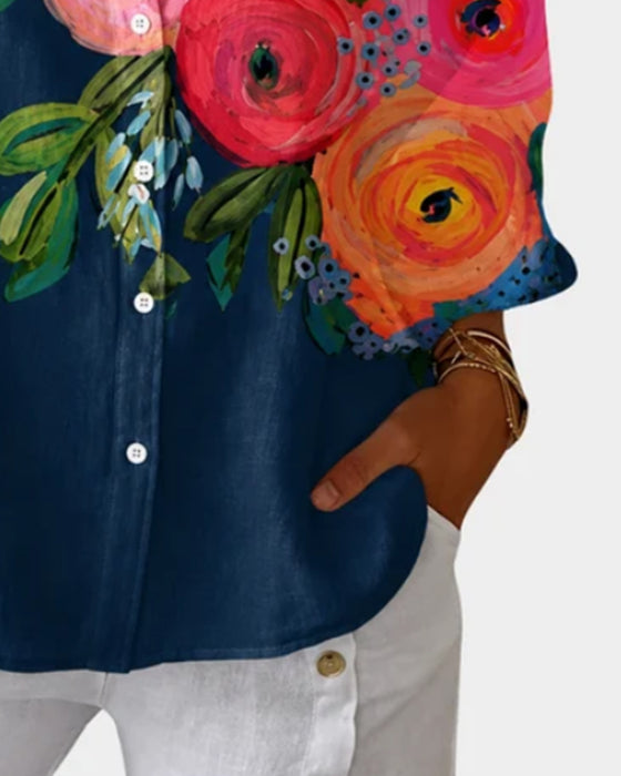 Chemise À Manches Longues Avec Motif Floral Style Peinture À L'huile
