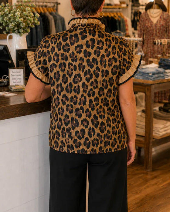 Blouse Léopard Volant Manche Courte