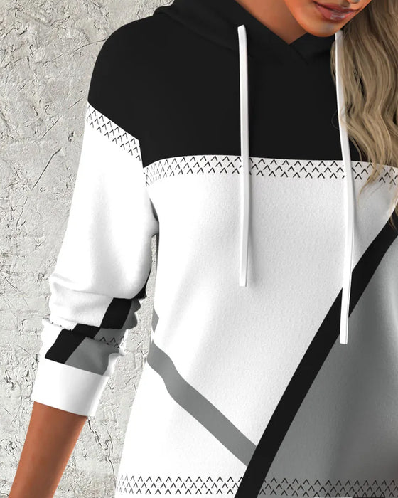 Robe Capuche Bloc De Couleur Manches Longues
