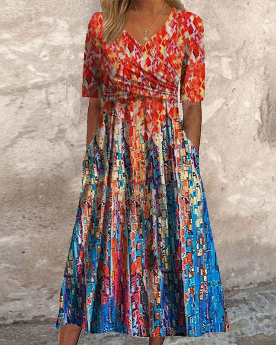 Robe de villégiature imprimée avec poches et col en V