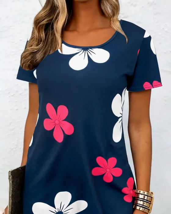 Robe À Imprimé Floral Manches Courtes