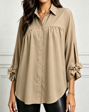Blouse Nœud Détail Décontractée Unie