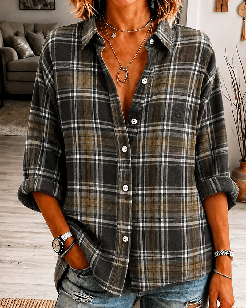 Chemise Revers À Carreaux Manches Longues