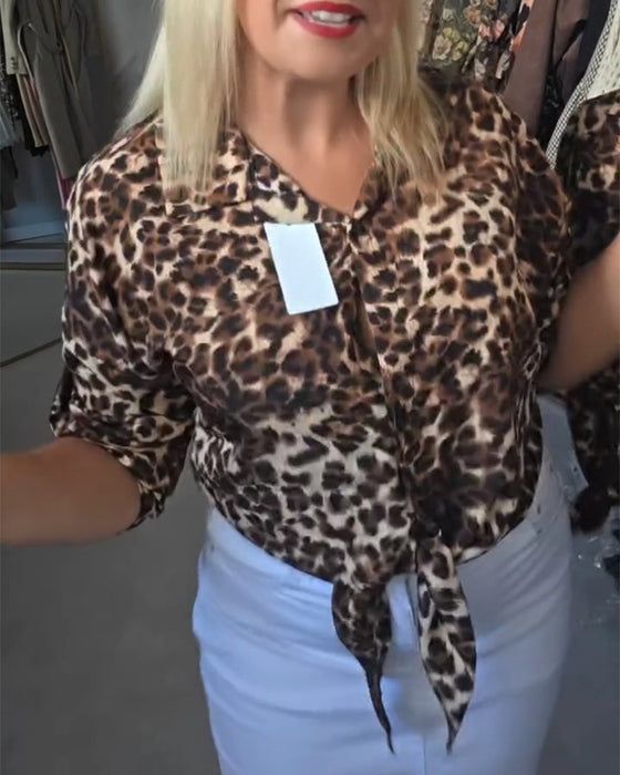 Blouse À Lacets Col V Léopard