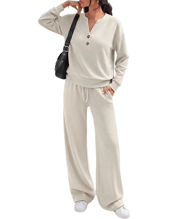 Ensemble Manche Longue Haut Jambe Large Pantalon